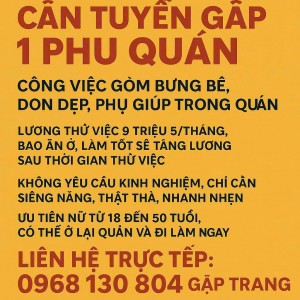 Quán bún bò tại Long Thành cần tuyển gấp 1 phụ quán