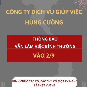 Công Ty thông báo VẪN LÀM VIỆC BÌNH THƯỜNG trong ngày 2/9 Lương Từ 8-12tr
