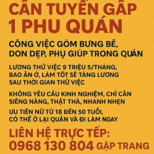 Quán bún bò tại Long Thành cần tuyển gấp 1 phụ quán